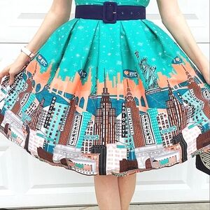 New York City Skyline A Line Flared Swing Skirt Pin Up Retro Rockabilly 50's XL